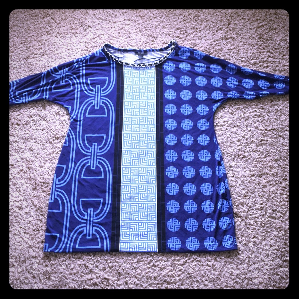 NWOT Alfani Blue Color Block Tunic Top Sz 0x